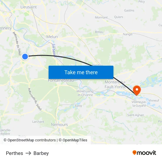 Perthes to Barbey map
