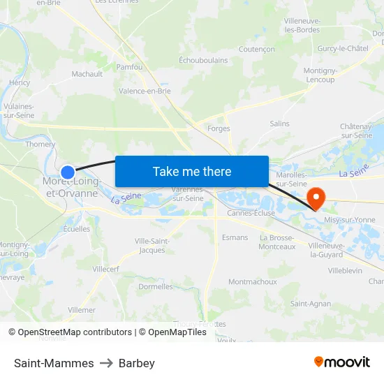 Saint-Mammes to Barbey map