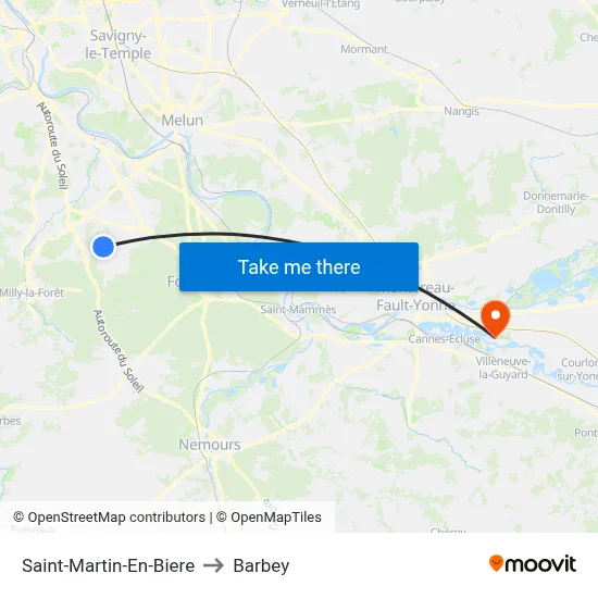 Saint-Martin-En-Biere to Barbey map
