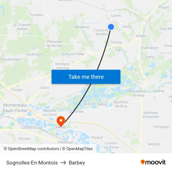 Sognolles-En-Montois to Barbey map
