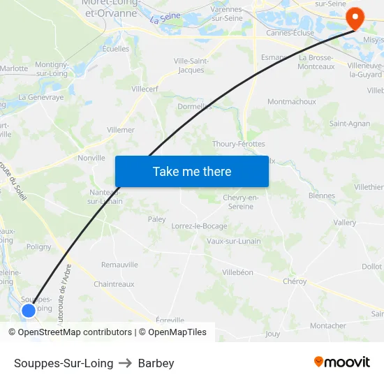 Souppes-Sur-Loing to Barbey map