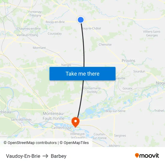 Vaudoy-En-Brie to Barbey map