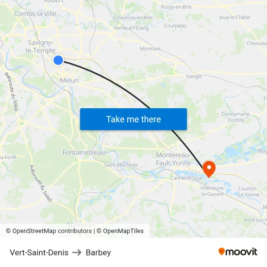 Vert-Saint-Denis to Barbey map