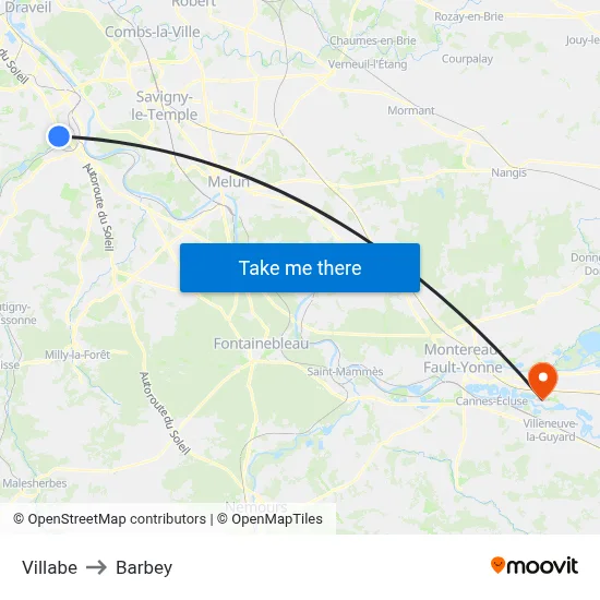 Villabe to Barbey map