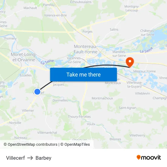 Villecerf to Barbey map