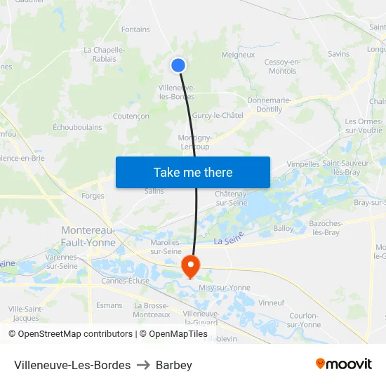 Villeneuve-Les-Bordes to Barbey map