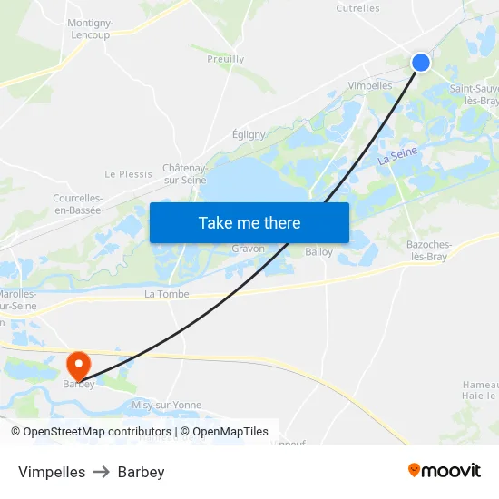 Vimpelles to Barbey map