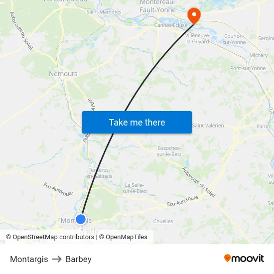 Montargis to Barbey map