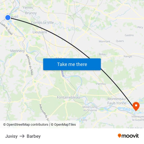 Juvisy to Barbey map