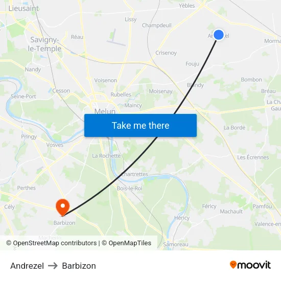 Andrezel to Barbizon map