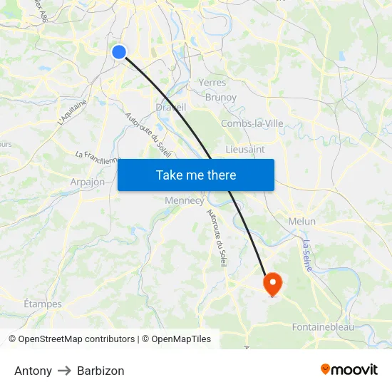 Antony to Barbizon map