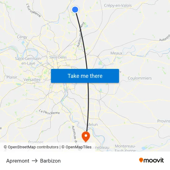 Apremont to Barbizon map