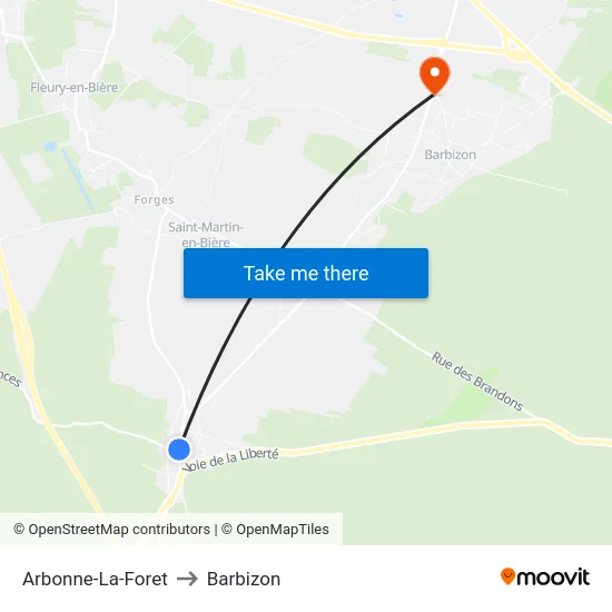 Arbonne-La-Foret to Barbizon map