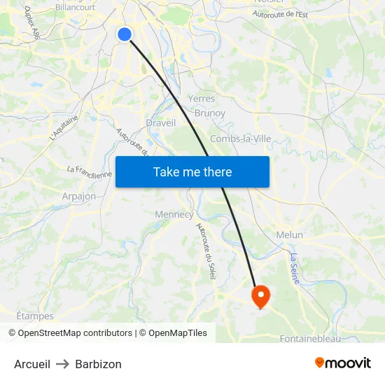 Arcueil to Barbizon map