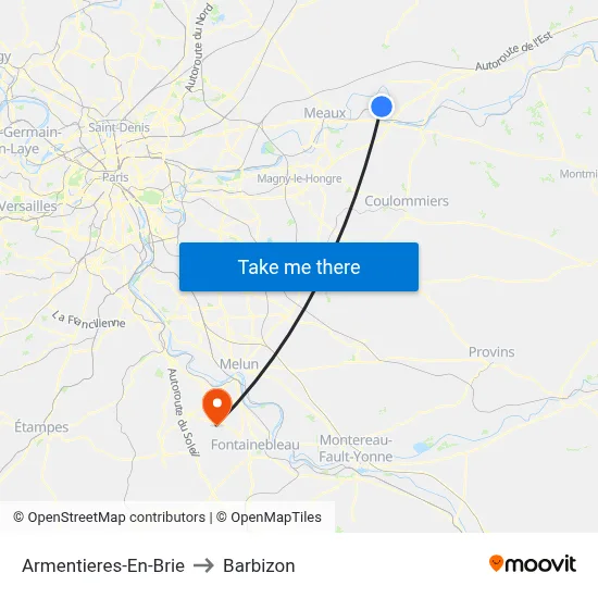 Armentieres-En-Brie to Barbizon map