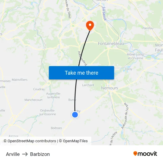 Arville to Barbizon map