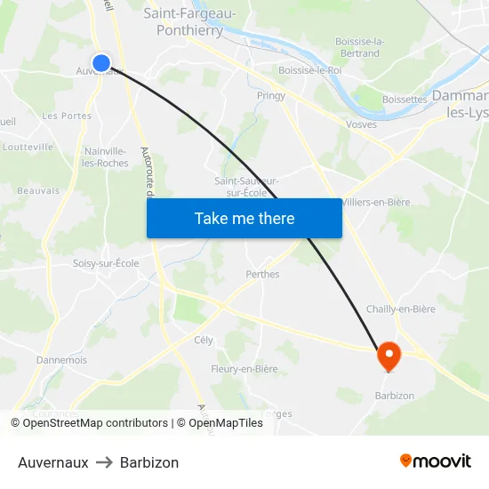 Auvernaux to Barbizon map