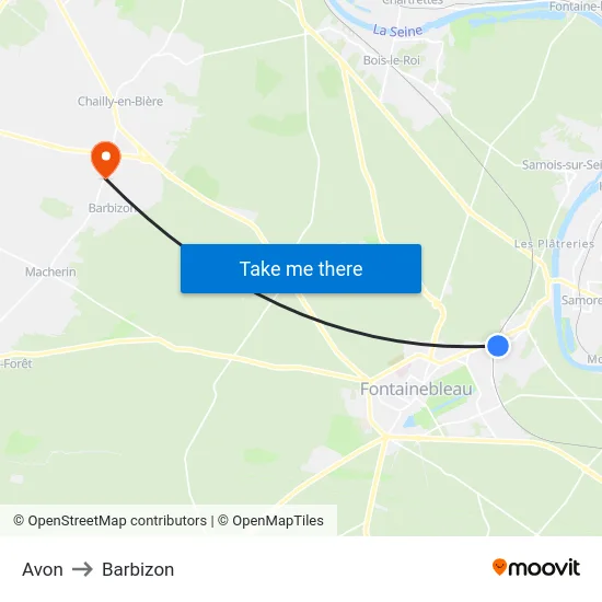 Avon to Barbizon map