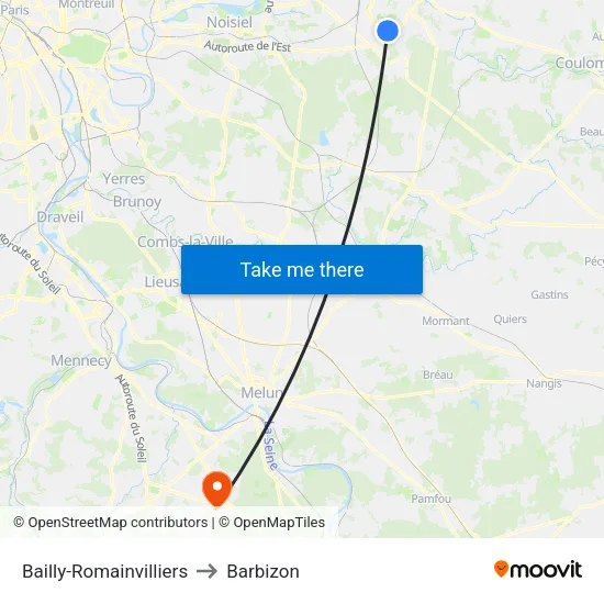 Bailly-Romainvilliers to Barbizon map