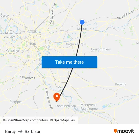 Barcy to Barbizon map