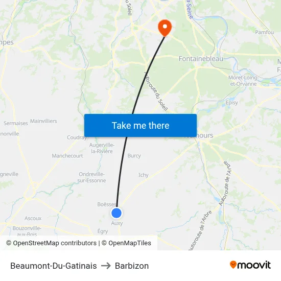 Beaumont-Du-Gatinais to Barbizon map