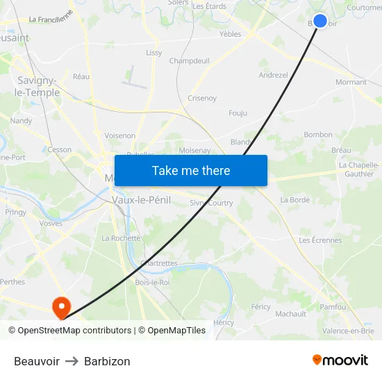 Beauvoir to Barbizon map