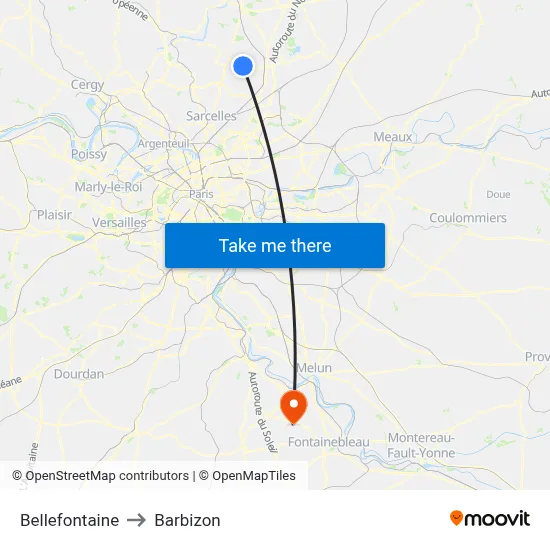 Bellefontaine to Barbizon map