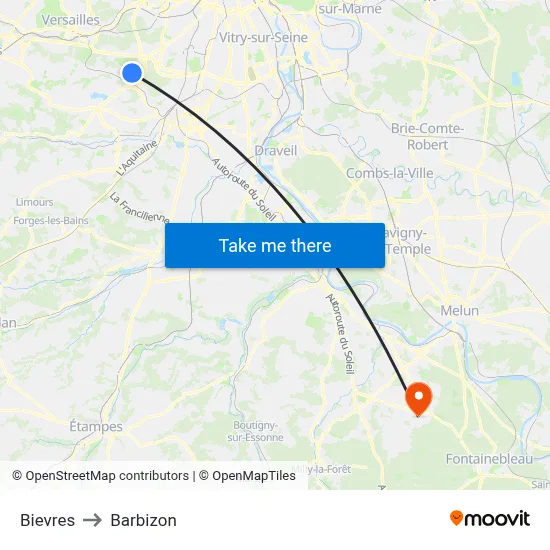Bievres to Barbizon map