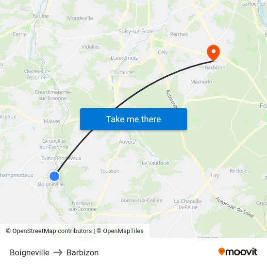 Boigneville to Barbizon map