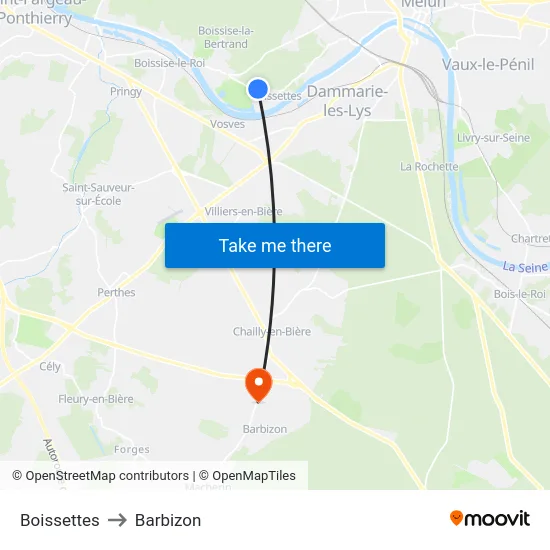 Boissettes to Barbizon map