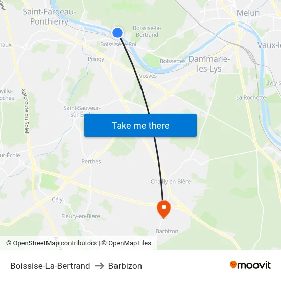 Boissise-La-Bertrand to Barbizon map