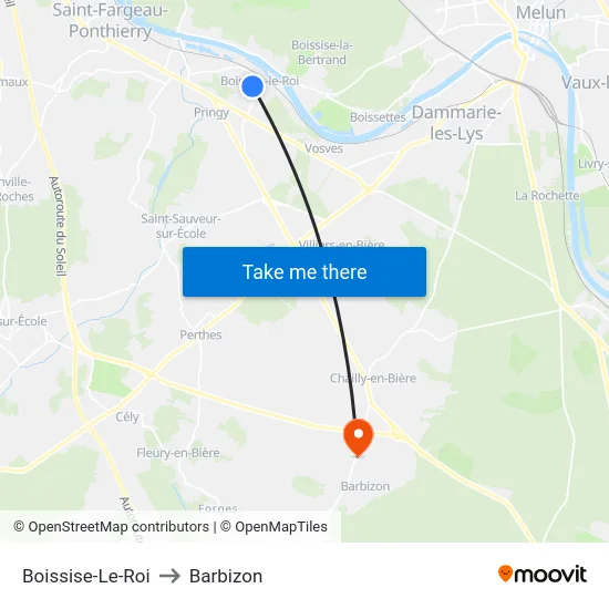 Boissise-Le-Roi to Barbizon map