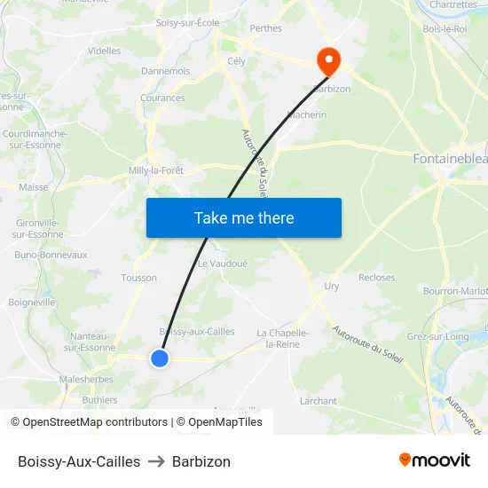 Boissy-Aux-Cailles to Barbizon map