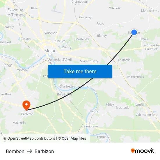 Bombon to Barbizon map