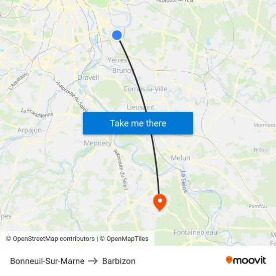 Bonneuil-Sur-Marne to Barbizon map