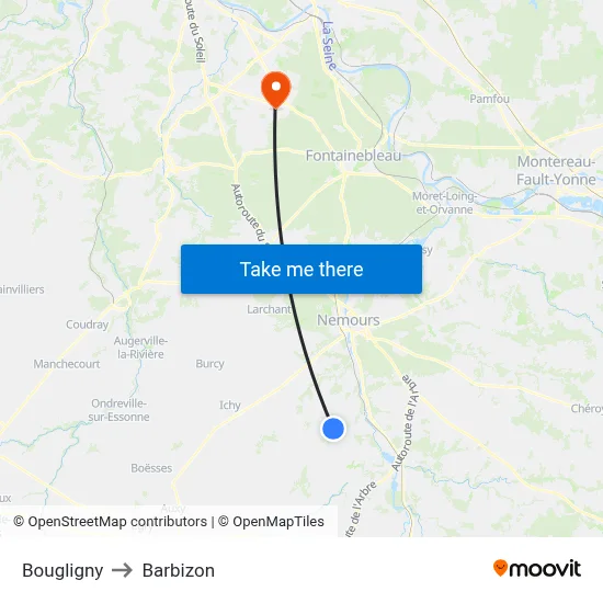 Bougligny to Barbizon map