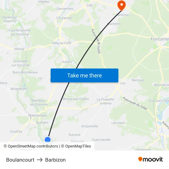 Boulancourt to Barbizon map