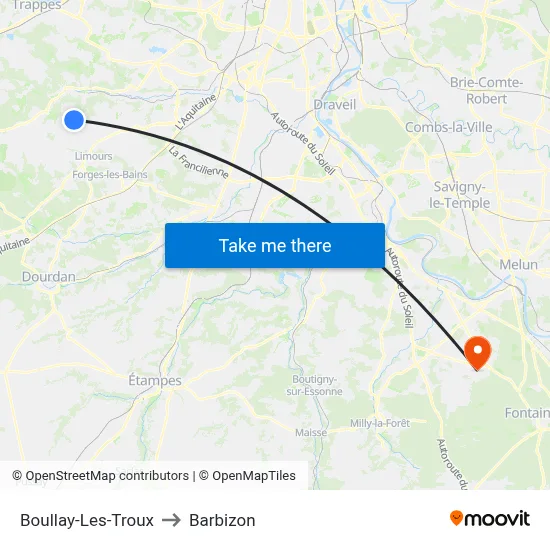 Boullay-Les-Troux to Barbizon map