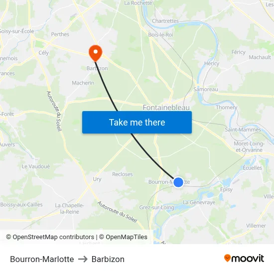 Bourron-Marlotte to Barbizon map