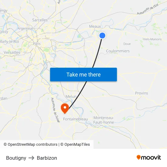 Boutigny to Barbizon map