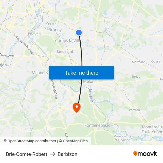 Brie-Comte-Robert to Barbizon map