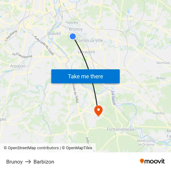 Brunoy to Barbizon map