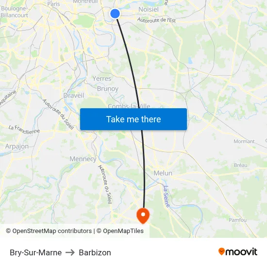 Bry-Sur-Marne to Barbizon map
