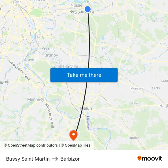Bussy-Saint-Martin to Barbizon map