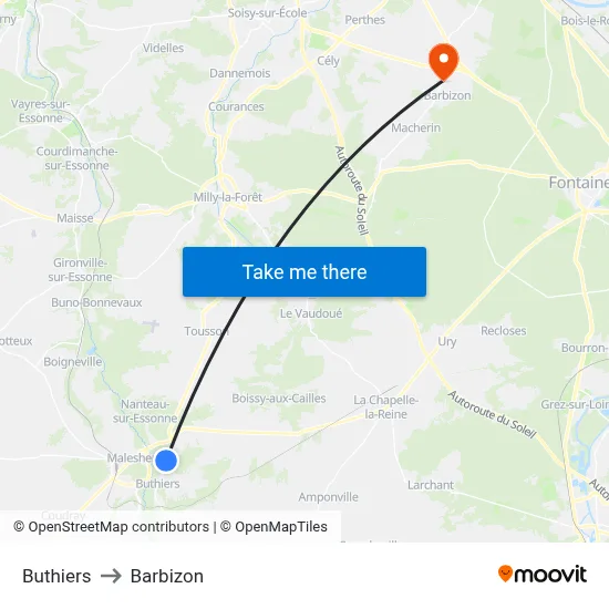 Buthiers to Barbizon map