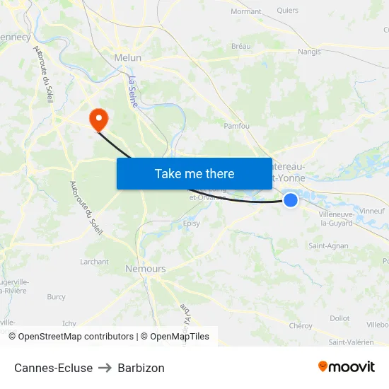 Cannes-Ecluse to Barbizon map