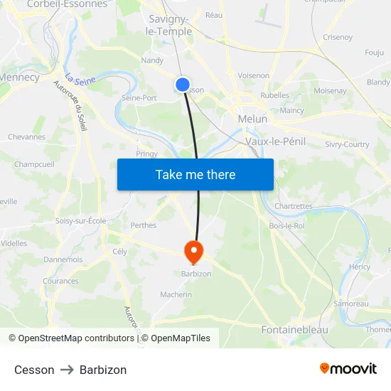 Cesson to Barbizon map