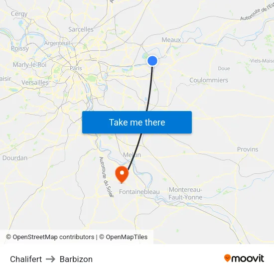 Chalifert to Barbizon map