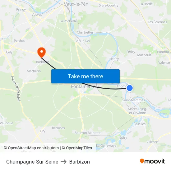 Champagne-Sur-Seine to Barbizon map