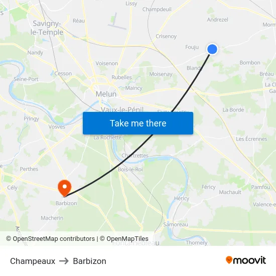 Champeaux to Barbizon map